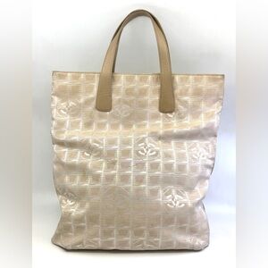 Authentic Women CHANEL Travel Line Tote Handbag Beige color Nylon